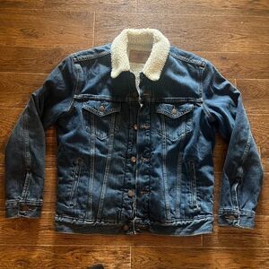 Levi Strauss Jean Jacket Trucker Mens Small Blue Sherpa Lined Button Work Wear